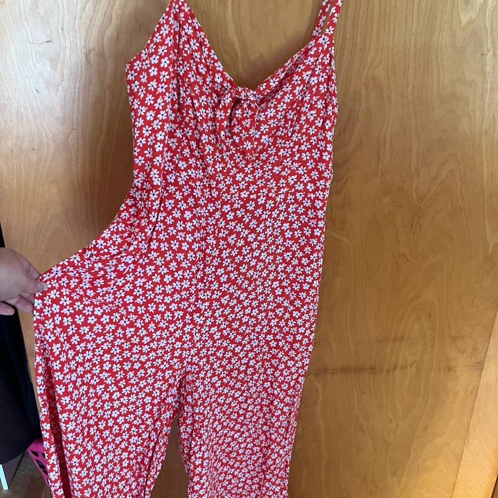 Old Navy Red and White Floral Jumpsuit